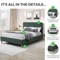 Furniturebox Uk King Size Bed - 'romy' Upholstered Green Kingsize Bed Frame Only (No Mattress) - 100% Recycled Eco Fabric - thumbnail 8