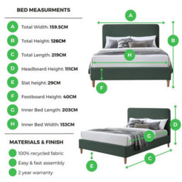 Furniturebox Uk King Size Bed - 'romy' Upholstered Green Kingsize Bed Frame Only (No Mattress) - 100% Recycled Eco Fabric - thumbnail 9