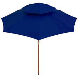 Berkfield Elegant Double Decker Parasol With Wooden Pole Blue 270 Cm - thumbnail 3