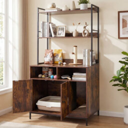 Costway Cat Litter Box Enclosure 144 Cm Tall Industrial Wooden Cat Litter Box Cabinet - thumbnail 1