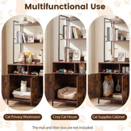 Costway Cat Litter Box Enclosure 144 Cm Tall Industrial Wooden Cat Litter Box Cabinet - thumbnail 2