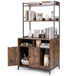 Costway Cat Litter Box Enclosure 144 Cm Tall Industrial Wooden Cat Litter Box Cabinet - thumbnail 7
