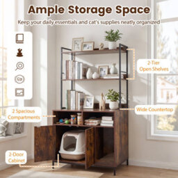 Costway Cat Litter Box Enclosure 144 Cm Tall Industrial Wooden Cat Litter Box Cabinet - thumbnail 6