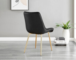 Furniturebox Andria White Marble Effect & Gold Leg Dining Table & 6 Black Pesaro Gold Leg Velvet Dining Chairs - thumbnail 7