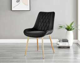 Furniturebox Andria White Marble Effect & Gold Leg Dining Table & 6 Black Pesaro Gold Leg Velvet Dining Chairs - thumbnail 5