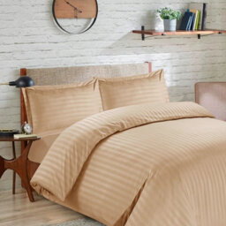 Casabella Satin Stripe Duvet Cover Sets Bedding With Satin Stripes, Beige Superking Duvet Cover Stripe & Pillowcases - thumbnail 2