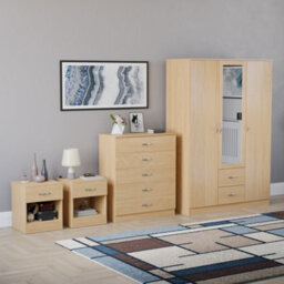Lassic Vida Designs Riano 4 Piece Bedroom Set (1 Drawer Bedside Chest, 5 Drawer Chest, 3 Door 2 Drawer Mirrored Wardrobe), Pine - thumbnail 6