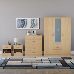 Lassic Vida Designs Riano 4 Piece Bedroom Set (1 Drawer Bedside Chest, 5 Drawer Chest, 3 Door 2 Drawer Mirrored Wardrobe), Pine - thumbnail 7