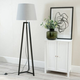 Valuelights Lottie Black Wood Tripod Floor Lamp With Grey Tapered Shade - thumbnail 3