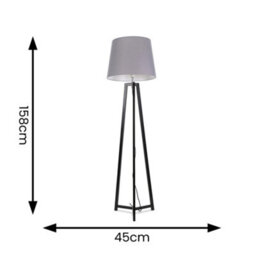 Valuelights Lottie Black Wood Tripod Floor Lamp With Grey Tapered Shade - thumbnail 4