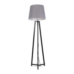 Valuelights Lottie Black Wood Tripod Floor Lamp With Grey Tapered Shade - thumbnail 2