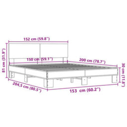 Berkfield Bed Frame Without Mattress Grey Sonoma 150X200 Cm King Size - thumbnail 9