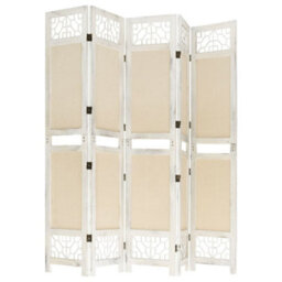 Berkfield 5-Panel Room Divider Cream 175X165 Cm Fabric - thumbnail 4