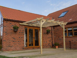 Arbor Garden Solutions Lean To Wooden Garden Pergola Kit - Longhorn Design Wall Mounted Gazebo, 2.4M X 4.2M (Natural Finish) - thumbnail 6