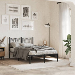 Berkfield Metal Bed Frame Without Mattress With Headboard Black 120X190Cm - thumbnail 1