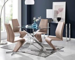 Furniturebox Uk Leonardo Glass And Chrome Metal Dining Table And 4 Cappuccino Beige Willow Chairs Set