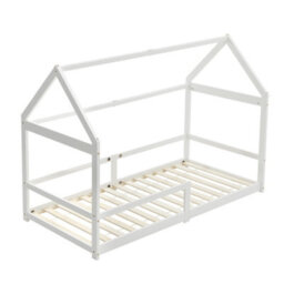 Thehotsale Modern Style White Toddler Bed Premium Natural Pine Children's Bed With Playful Roof Design 142Cm H - thumbnail 3