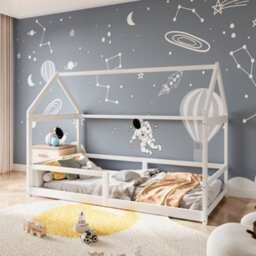 Thehotsale Modern Style White Toddler Bed Premium Natural Pine Children's Bed With Playful Roof Design 142Cm H - thumbnail 2