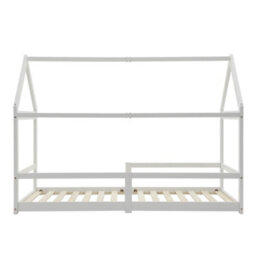 Thehotsale Modern Style White Toddler Bed Premium Natural Pine Children's Bed With Playful Roof Design 142Cm H - thumbnail 4