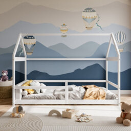 Thehotsale Modern Style White Toddler Bed Premium Natural Pine Children's Bed With Playful Roof Design 142Cm H - thumbnail 1