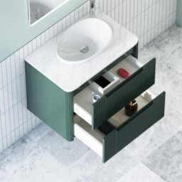 Royal Bathrooms Avenza 600mm Deep Moss Green Wall Hung Bathroom Countertop Vanity Unit 2 Drawer With Nova Basin - thumbnail 5