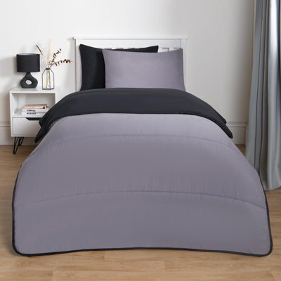 Ohs Coverless 10.5 Tog Reversible Duvet & Pillowcase, Black/grey - Single - image 1
