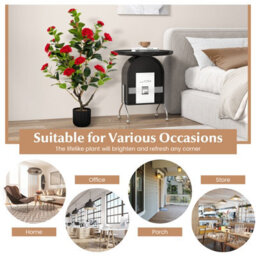 Costway Artificial Camellia Tree Faux Flower Plant Artificial Tree In Cement Pot Greenery Potted Plant Free Maintenance - thumbnail 5