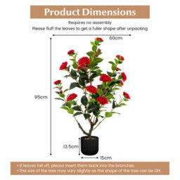 Costway Artificial Camellia Tree Faux Flower Plant Artificial Tree In Cement Pot Greenery Potted Plant Free Maintenance - thumbnail 3