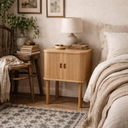 Wyld Haus Copenhagen Natural Oak Square Bedside Table With 2 Tambour Doors, 600 X 450 X 300 mm - thumbnail 1