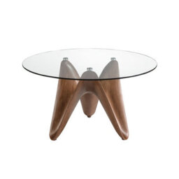 Angel Cerda Stylish Round Tempered Glass And Walnut Dining Table For Modern Homes - thumbnail 1