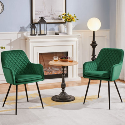 Yaheetech 2Pcs Green Velvet Fabric Tufted Dining Chairs With Armrest - image 1