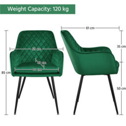 Yaheetech 2Pcs Green Velvet Fabric Tufted Dining Chairs With Armrest - thumbnail 4