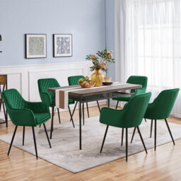 Yaheetech 2Pcs Green Velvet Fabric Tufted Dining Chairs With Armrest - thumbnail 3