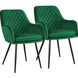 Yaheetech 2Pcs Green Velvet Fabric Tufted Dining Chairs With Armrest - thumbnail 2