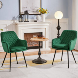 Yaheetech 2Pcs Green Velvet Fabric Tufted Dining Chairs With Armrest