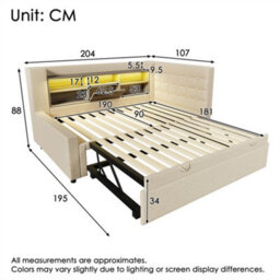 Abrihome Daybed Upholstered Bed 90 X 190 Cm, 3Ft Single Sofa Bed With Storage, Usb &type C Charging Station, Pull Out Trundle, Beige - thumbnail 6