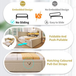 Abrihome Daybed Upholstered Bed 90 X 190 Cm, 3Ft Single Sofa Bed With Storage, Usb &type C Charging Station, Pull Out Trundle, Beige - thumbnail 5