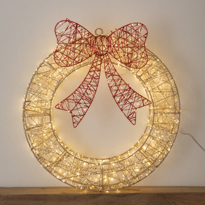 Samuel Alexander 50Cm Gold Light Up Christmas Wreath With 600 Warm White Leds, Timer & Red Bow - image 1