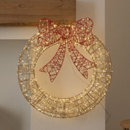 Samuel Alexander 50Cm Gold Light Up Christmas Wreath With 600 Warm White Leds, Timer & Red Bow - thumbnail 3