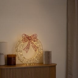 Samuel Alexander 50Cm Gold Light Up Christmas Wreath With 600 Warm White Leds, Timer & Red Bow - thumbnail 2