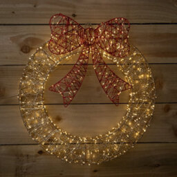 Samuel Alexander 50Cm Gold Light Up Christmas Wreath With 600 Warm White Leds, Timer & Red Bow - thumbnail 4
