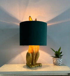 K Living Gold Rabbit Resin Table Lamp With Green Velvet Lined Lamp Shade - thumbnail 3