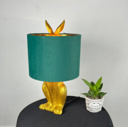K Living Gold Rabbit Resin Table Lamp With Green Velvet Lined Lamp Shade - thumbnail 4