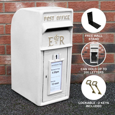 MonsterShop Royal Mail Post Box Er Cast Iron Wall Mounted Wedding Authentic Pillar Replica Lockable Post Office Letter Box White