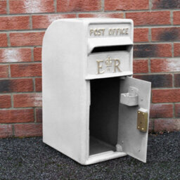 MonsterShop Royal Mail Post Box Er Cast Iron Wall Mounted Wedding Authentic Pillar Replica Lockable Post Office Letter Box White - thumbnail 2