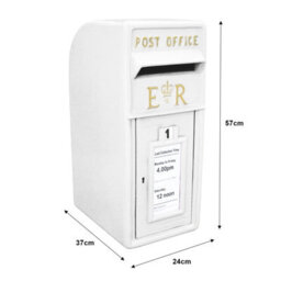 MonsterShop Royal Mail Post Box Er Cast Iron Wall Mounted Wedding Authentic Pillar Replica Lockable Post Office Letter Box White - thumbnail 5