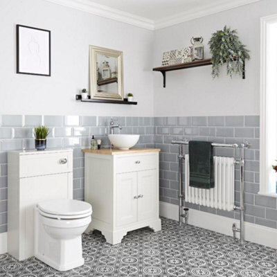 Homestylestore 645mm Antique White Bathroom Vanity Unit With Countertop Basin And Wc Unit With Back To Wall Toilet - image 1