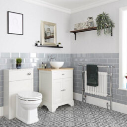 Homestylestore 645mm Antique White Bathroom Vanity Unit With Countertop Basin And Wc Unit With Back To Wall Toilet - thumbnail 1