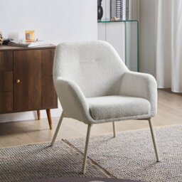 Wyld And Coco Off-White Fabric Armchair With Metal Legs, Compact Modern Lounge Chair (W65 X D70 X H78Cm) - thumbnail 2