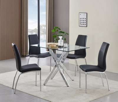 Furnizone UK Rexel 4-Seater 120Cm Rectangular Clear Glass Dining Table And 4 Modalux Black Chairs Faux Leather Chairs - image 1
